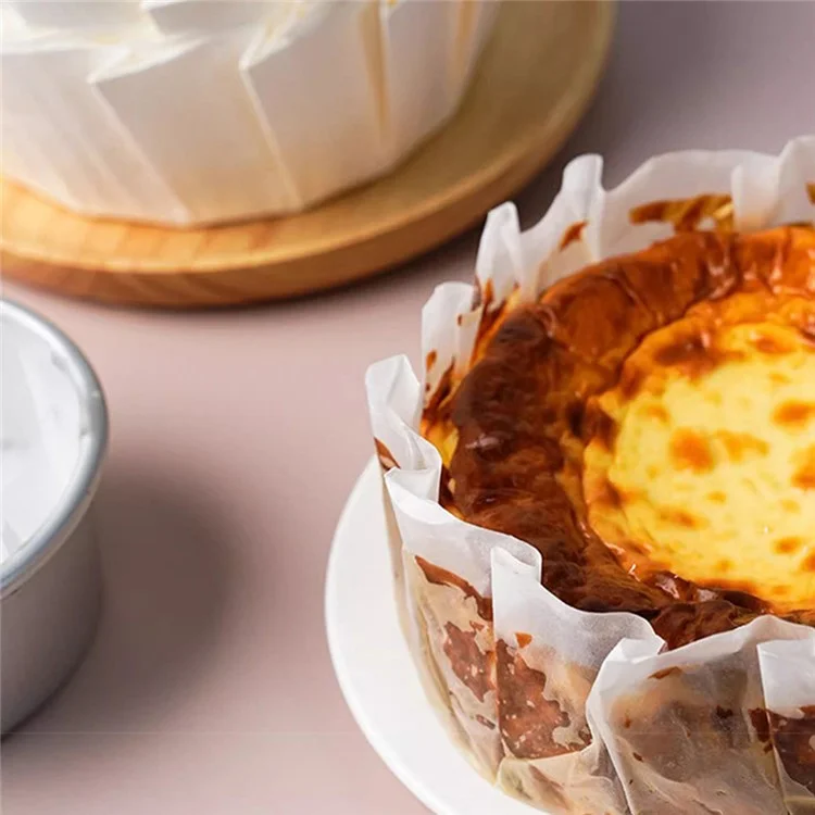 100Pcs 4 inch Basque Cheesecake Silicone Oil Paper Tray Cupcake Liner Baking Cup (BPA Free, FDA Certified)