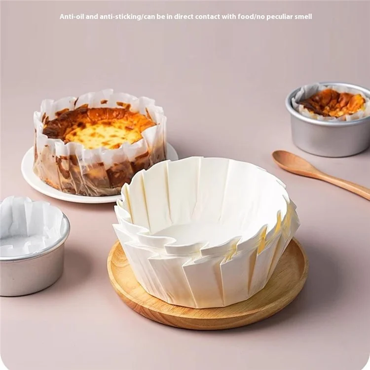 100Pcs 4 inch Basque Cheesecake Silicone Oil Paper Tray Cupcake Liner Baking Cup (BPA Free, FDA Certified)