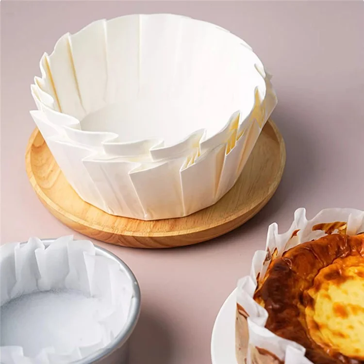 100Pcs 4 inch Basque Cheesecake Silicone Oil Paper Tray Cupcake Liner Baking Cup (BPA Free, FDA Certified)