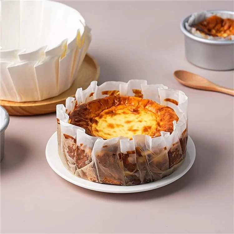 100Pcs 8 inch Basque Cheesecake Silicone Oil Paper Tray Cupcake Liner Baking Cup (BPA Free, FDA Certified)