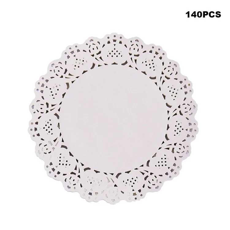 140Pcs 5.5 inch Disposable Food Doilies Round Flower Bottom Paper Lace Liners Oil Absorbing Cake Pad (BPA Free, FDA Certified)