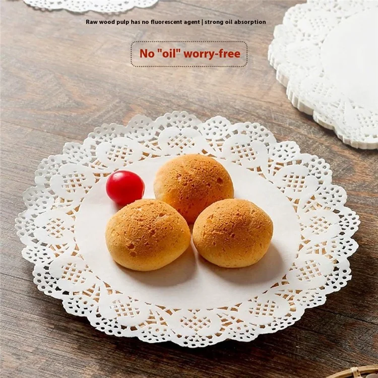 140Pcs 5.5 inch Disposable Food Doilies Round Flower Bottom Paper Lace Liners Oil Absorbing Cake Pad (BPA Free, FDA Certified)