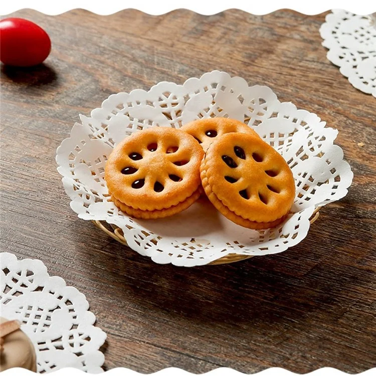 140Pcs 5.5 inch Disposable Food Doilies Round Flower Bottom Paper Lace Liners Oil Absorbing Cake Pad (BPA Free, FDA Certified)