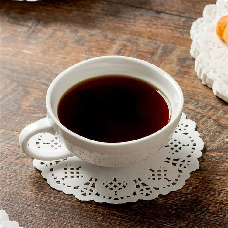 140Pcs 5.5 inch Disposable Food Doilies Round Flower Bottom Paper Lace Liners Oil Absorbing Cake Pad (BPA Free, FDA Certified)
