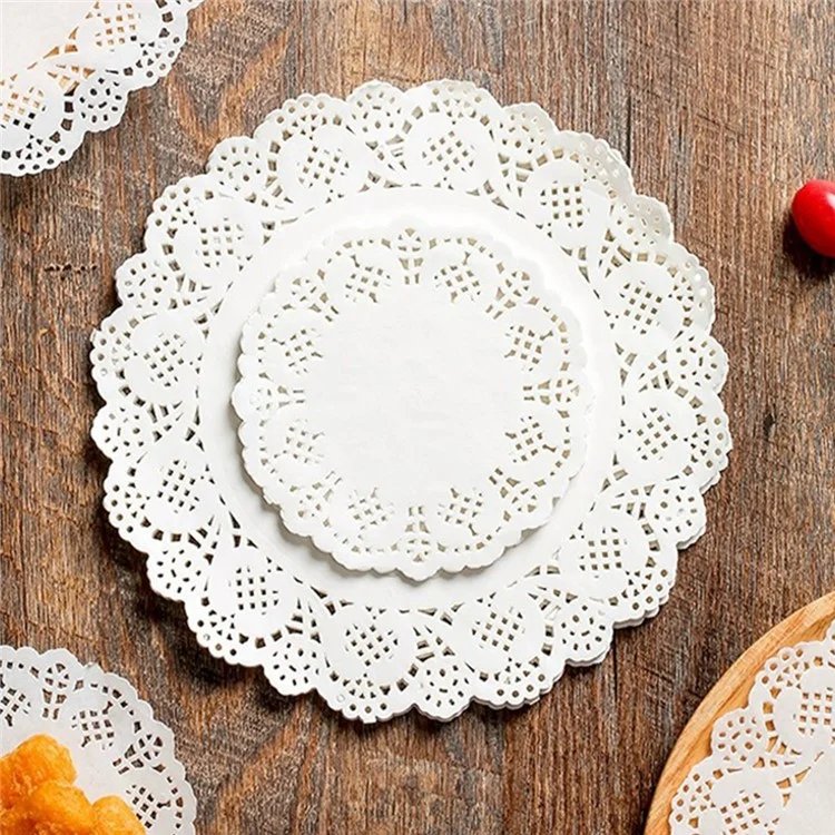 140Pcs 5.5 inch Disposable Food Doilies Round Flower Bottom Paper Lace Liners Oil Absorbing Cake Pad (BPA Free, FDA Certified)