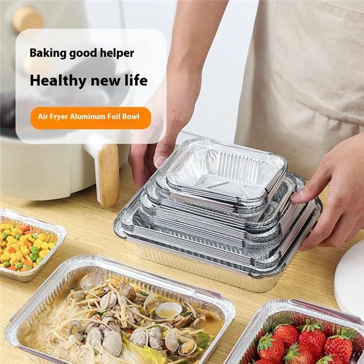 50 Barquettes en aluminium pour friteuse à air 700ml - Plateaux de cuisson jetables résistants à la chaleur (Sans BPA, Certifié FDA)