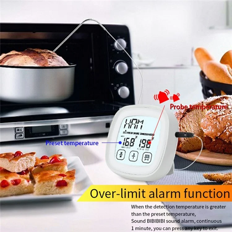 Termómetro Digital TS-802A-1 de 2,3 Pulgadas para Barbacoa con Pantalla Táctil, Timer y 8 Tipos de Alimentos