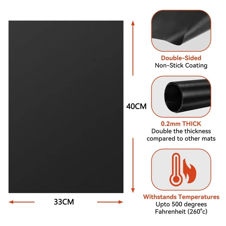 40x33cm 0.2mm Thick Non-Stick High Temperature Microwave Oven Mat Outdoor BBQ Grill Liner Mat (No FDA, BPA-Free) - Black