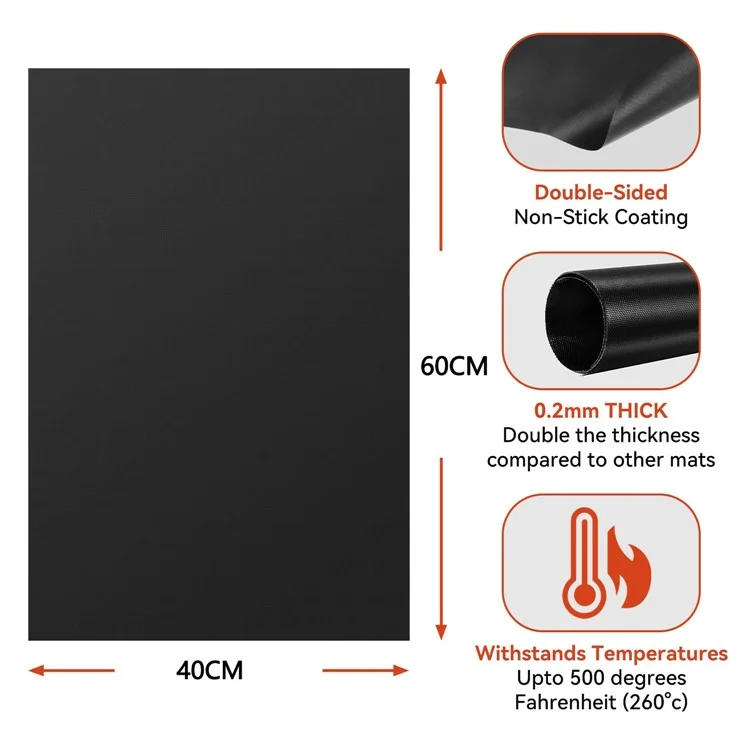 40x60cm 0,2 mm Tappetino Antiaderente per Forno a Microonde e Griglia BBQ ad Alta Temperatura (Non FDA, Privo di BPA) - Nero