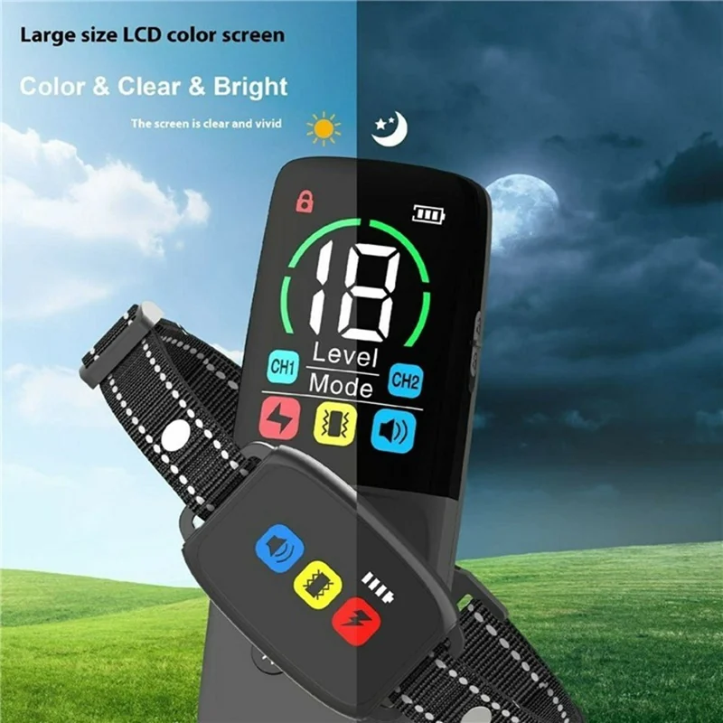 760 LCD Farbdisplay Hundetrainingshalsband mit Fernbedienung, Vibration und Anti-Bell-Funktion, Ohne Schock