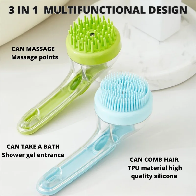 Brosse de toilettage pour animaux avec manche long et distributeur de liquide - Outil de massage et nettoyage pour chiens et chats - Jaune / Poils épais