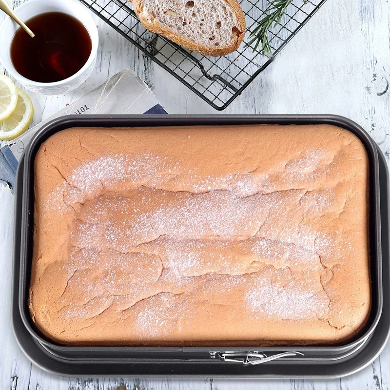 Moule à gâteau carré antiadhésif en acier au carbone avec fond amovible, 40 x 28 x 8 cm (certifié FCM / FDA / LFGB)