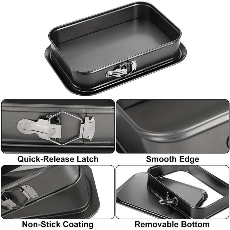 Moule à gâteau carré antiadhésif en acier au carbone avec fond amovible, 40 x 28 x 8 cm (certifié FCM / FDA / LFGB)
