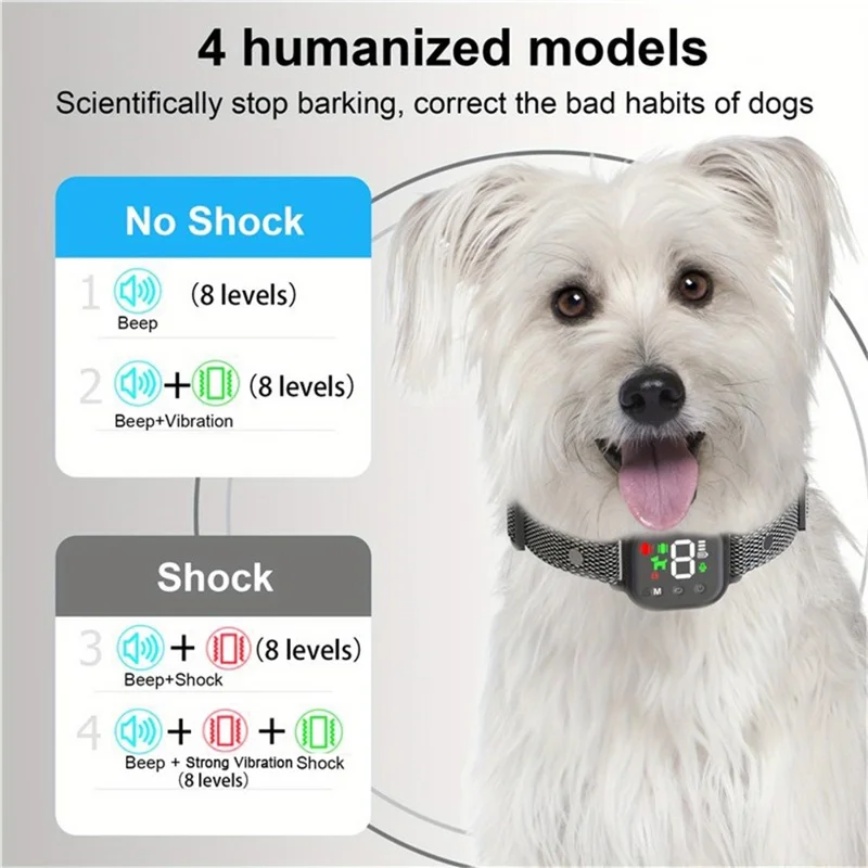 Beep  /  Dual Motor Vibration Touch Screen Anti Barking Dog Collar IP67 Waterproof Bark Stopper, No Shock
