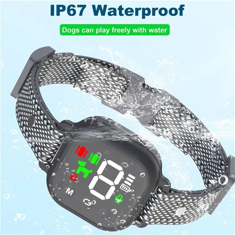 Beep  /  Dual Motor Vibration Touch Screen Anti Barking Dog Collar IP67 Waterproof Bark Stopper, No Shock