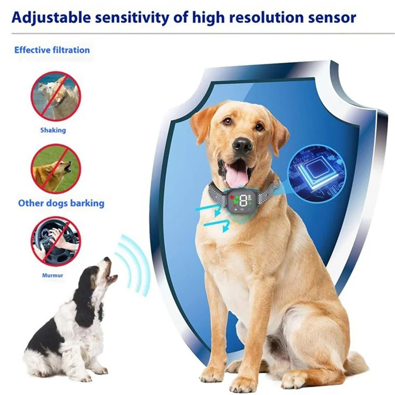 Beep  /  Dual Motor Vibration Touch Screen Anti Barking Dog Collar IP67 Waterproof Bark Stopper, No Shock