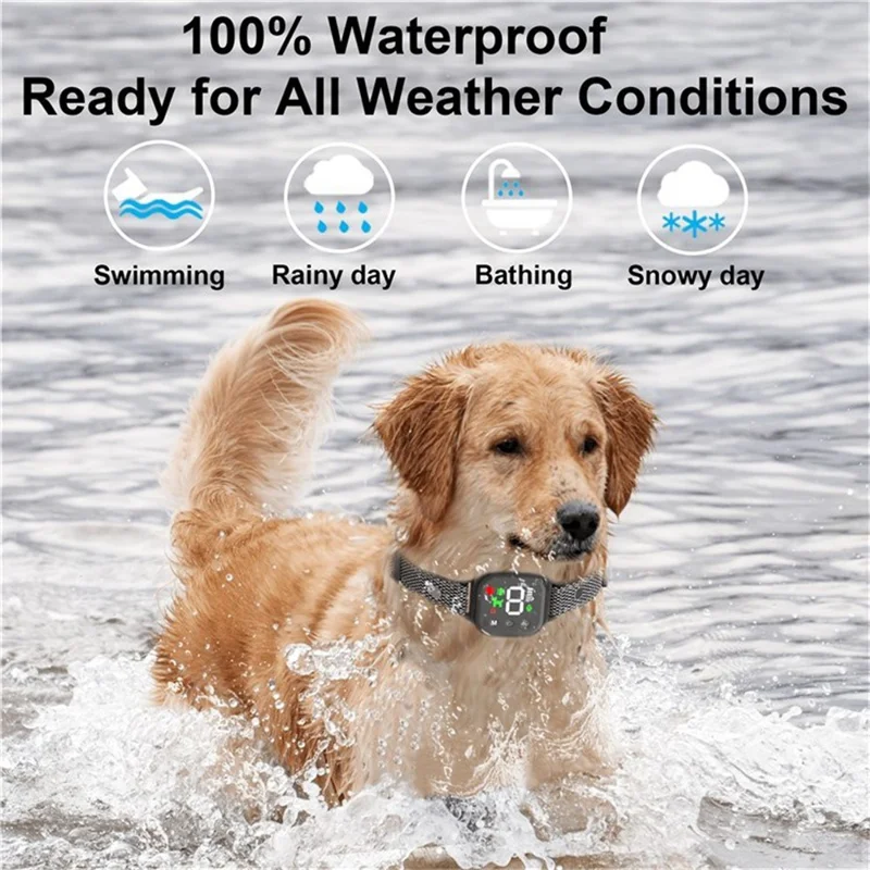Beep  /  Dual Motor Vibration Touch Screen Anti Barking Dog Collar IP67 Waterproof Bark Stopper, No Shock
