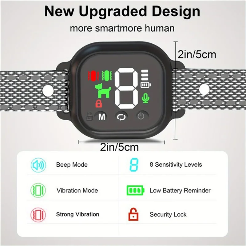 Beep  /  Dual Motor Vibration Touch Screen Anti Barking Dog Collar IP67 Waterproof Bark Stopper, No Shock