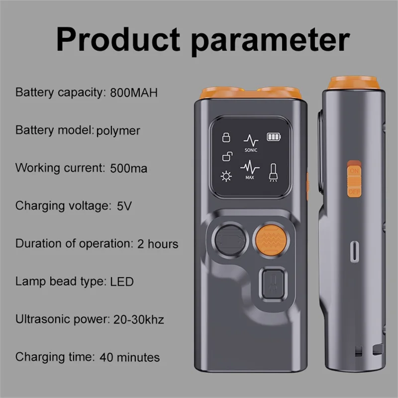 P7 Portable Dual Head Ultrasonic Dog Repellent with LED Light Anti Barking Device Gift for Training - Black