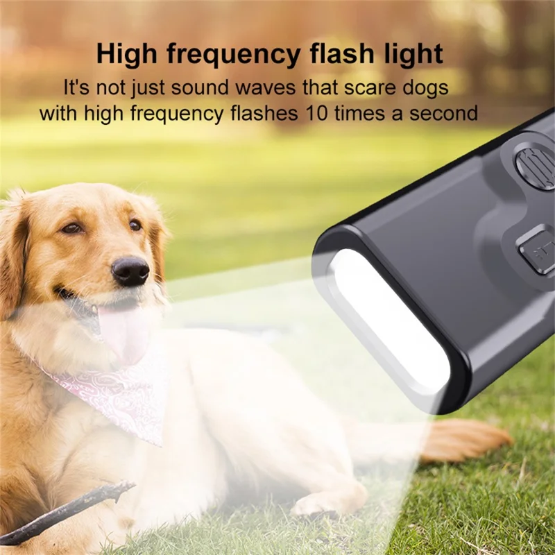 P7 Portable Dual Head Ultrasonic Dog Repellent with LED Light Anti Barking Device Gift for Training - Black