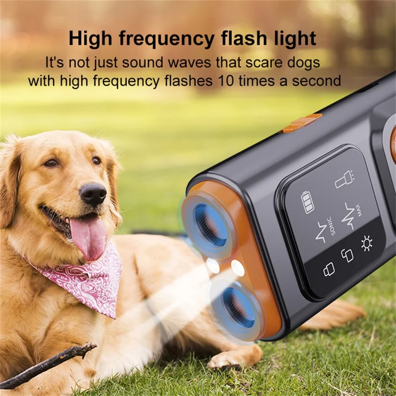 P7 Portable Dual Head Ultrasonic Dog Repellent with LED Light Anti Barking Device Gift for Training - Black