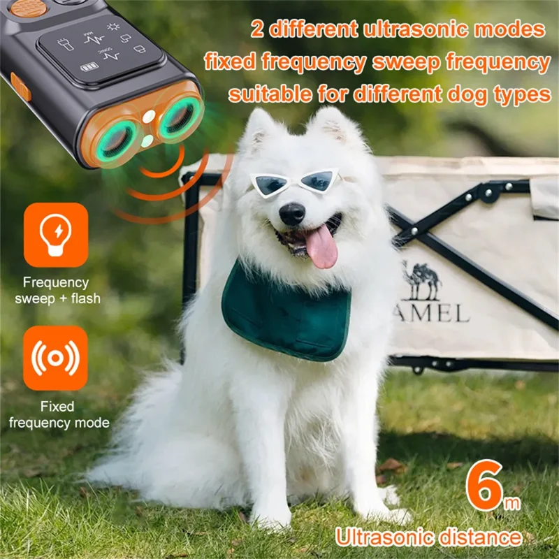 P7 Portable Dual Head Ultrasonic Dog Repellent with LED Light Anti Barking Device Gift for Training - Black