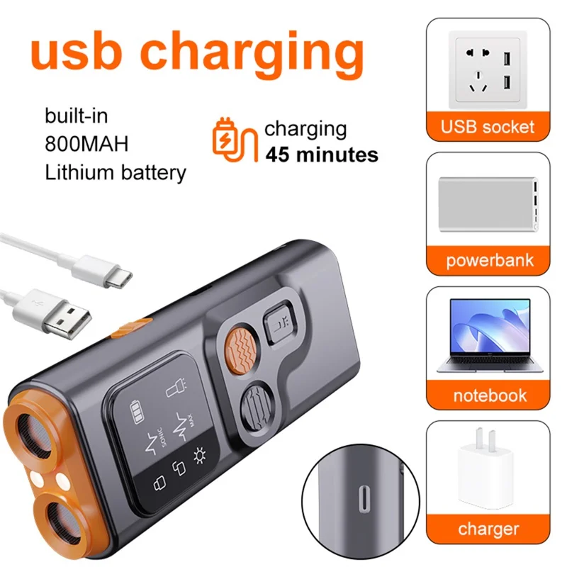 P7 Portable Dual Head Ultrasonic Dog Repellent with LED Light Anti Barking Device Gift for Training - Black