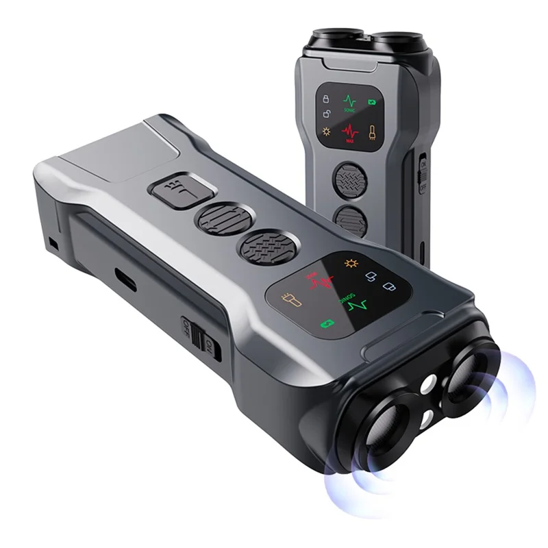 P9 Urządzenie przeciwblokowe z podwójną głowicą, prezent, ultradźwiękowy odstraszacz psów, przenośne narzędzie do szkolenia psów, wbudowana latarka - Czarny