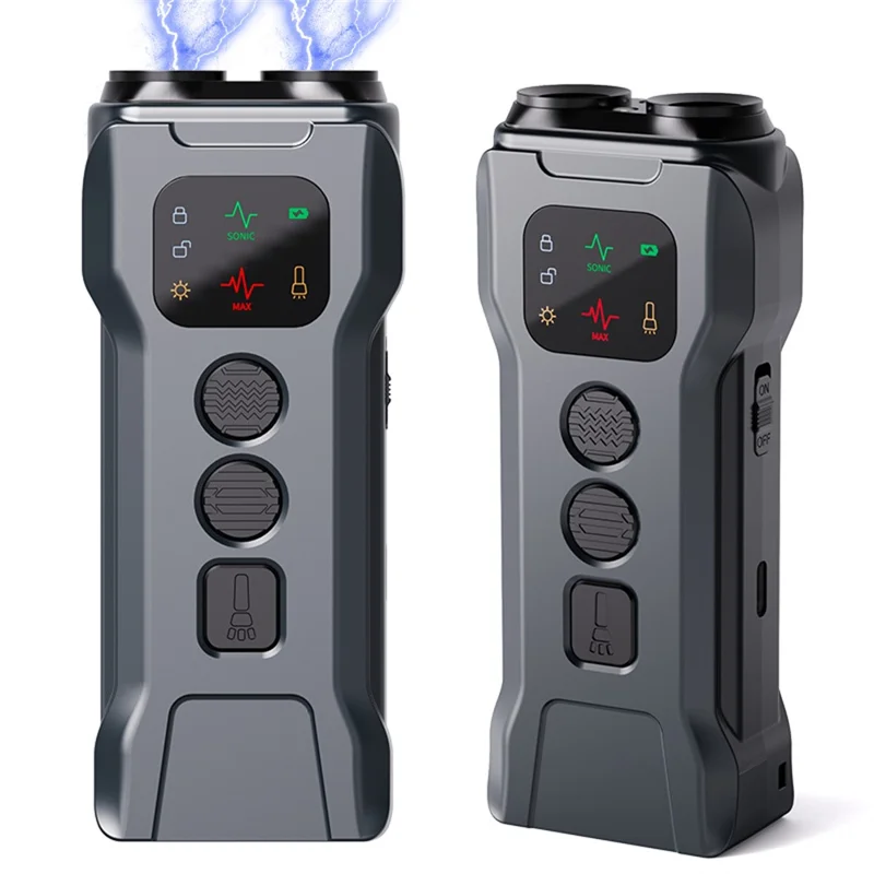 P9 Urządzenie przeciwblokowe z podwójną głowicą, prezent, ultradźwiękowy odstraszacz psów, przenośne narzędzie do szkolenia psów, wbudowana latarka - Czarny