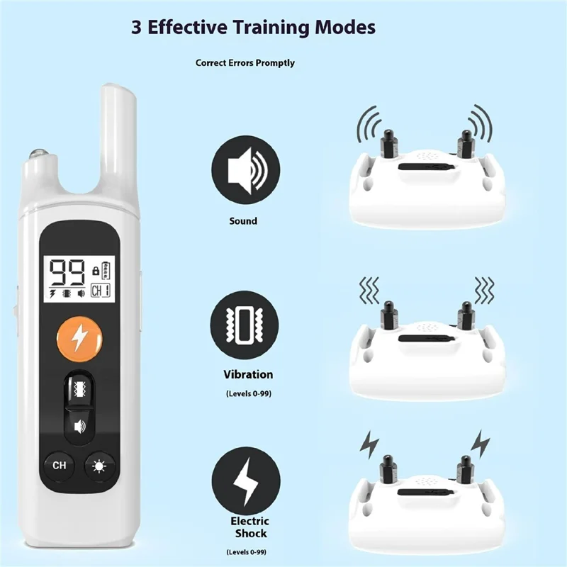 789 Rechargeable Dog Training Collar Gift Electric Shock Vibration Anti Bark Pet Collar with Sound and Light, 1 Remote + 2 Receiver