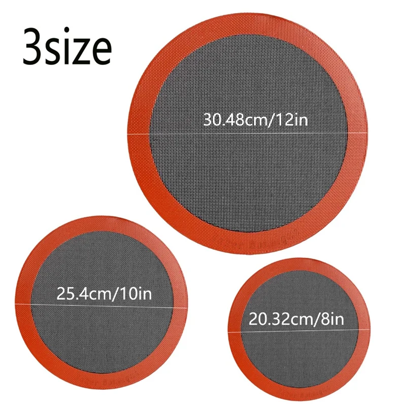 3Pcs Silicone Baking Mat Set Round Non Stick Heat Resistant Pastry Mat for Cooking (BPA Free, with FDA) - Red