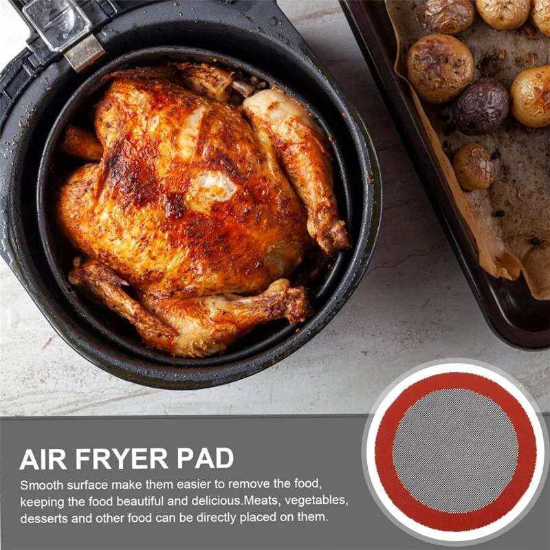 3Pcs Silicone Baking Mat Set Round Non Stick Heat Resistant Pastry Mat for Cooking (BPA Free, with FDA) - Red