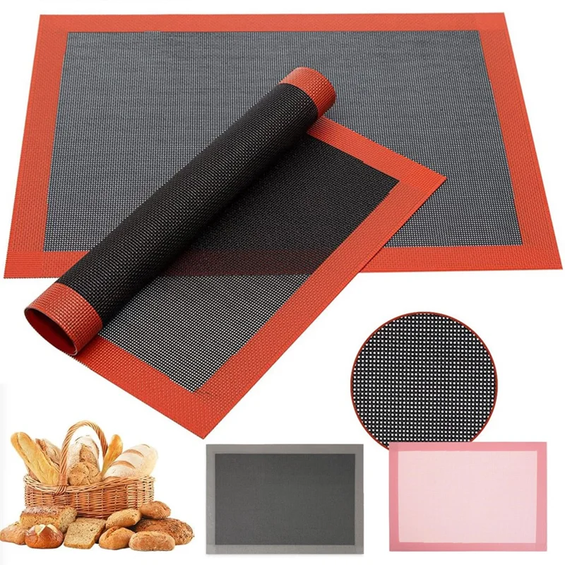 2Pcs Non Stick Silicone Baking Mat Heat Resistant Oven Liner for Bread Pizza Pastry (BPA Free, with FDA) - Red