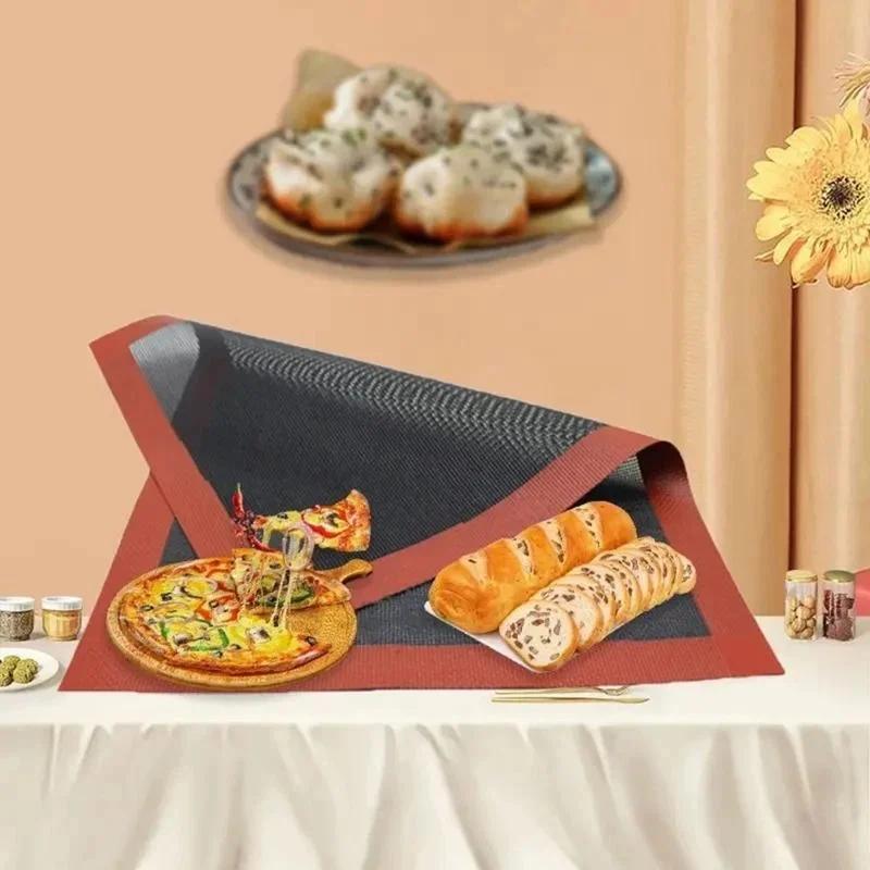 2Pcs Non Stick Silicone Baking Mat Heat Resistant Oven Liner for Bread Pizza Pastry (BPA Free, with FDA) - Red
