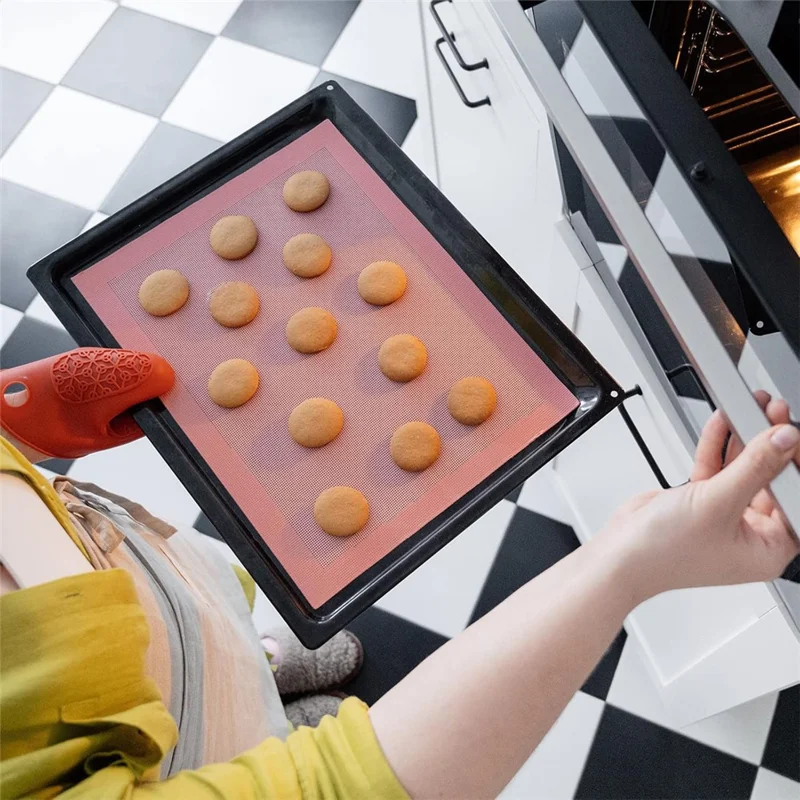 2Pcs Non Stick Silicone Baking Mat Heat Resistant Oven Liner for Bread Pizza Pastry (BPA Free, with FDA) - Red