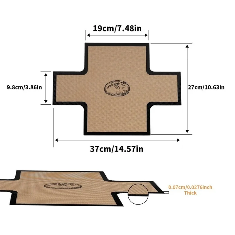 0.7mm Thick 37 x 27cm Silicone Baking Mat Double Ear Bread Liner (FDA Tested, FCM Certificate, BPA-Free) - Grey