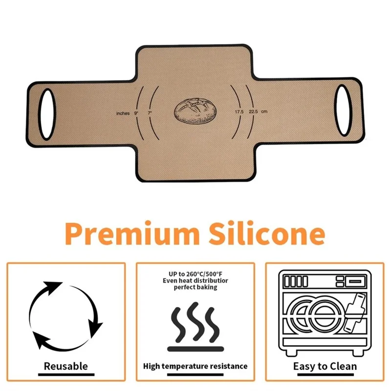 0.7mm Thickness Silicone Bread Sling 65×27cm Non Stick Silicone Bread Baking Mat with Handle for Sourdough (BPA Free, with FDA) - Grey