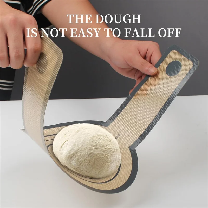 2Pcs Silicone Baking Mat Set 0.7mm Thick Bread Sling Non-Stick Long Handle Bread Making Tools (FDA Tested, FCM Certificate, BPA-Free) - Grey