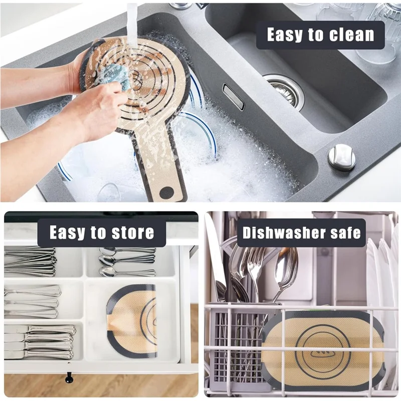 2Pcs Silicone Baking Mat Set 0.7mm Thick Bread Sling Non-Stick Long Handle Bread Making Tools (FDA Tested, FCM Certificate, BPA-Free) - Grey