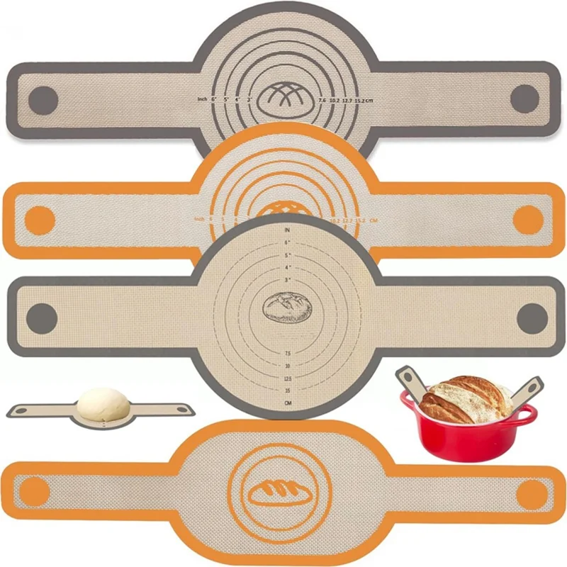 2Pcs Silicone Baking Mat Set 0.7mm Thick Bread Sling Non-Stick Long Handle Bread Making Tools (FDA Tested, FCM Certificate, BPA-Free) - Grey