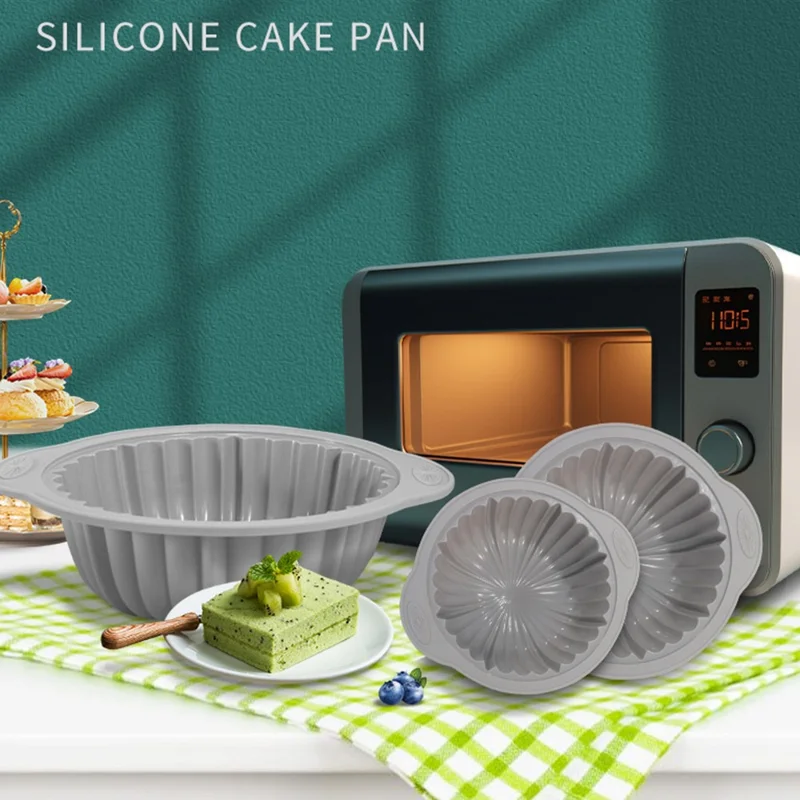 Conjunto de 2 Formas de Bolo de Silicone (Grande + Pequena) Resistente ao Calor Bandeja de Cozimento Antiderrapante para Forno (Sem FDA)