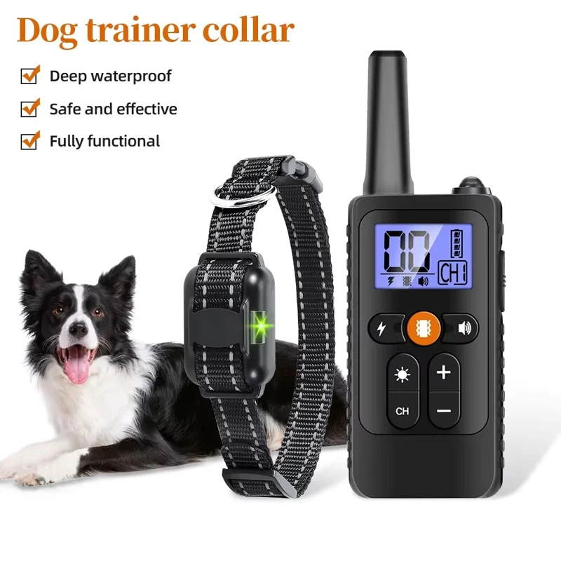 759 Collier d'éducation pour chien à distance 800 m, collier anti-aboiement rechargeable avec choc, vibration et LED