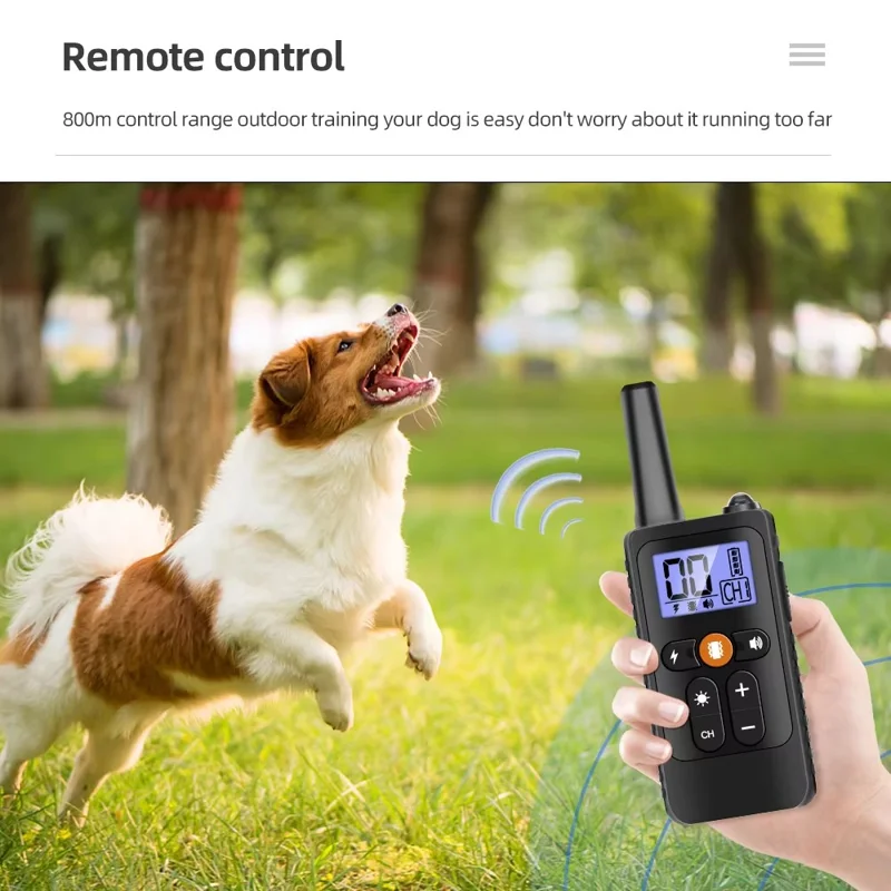 759 Collier d'éducation pour chien à distance 800 m, collier anti-aboiement rechargeable avec choc, vibration et LED