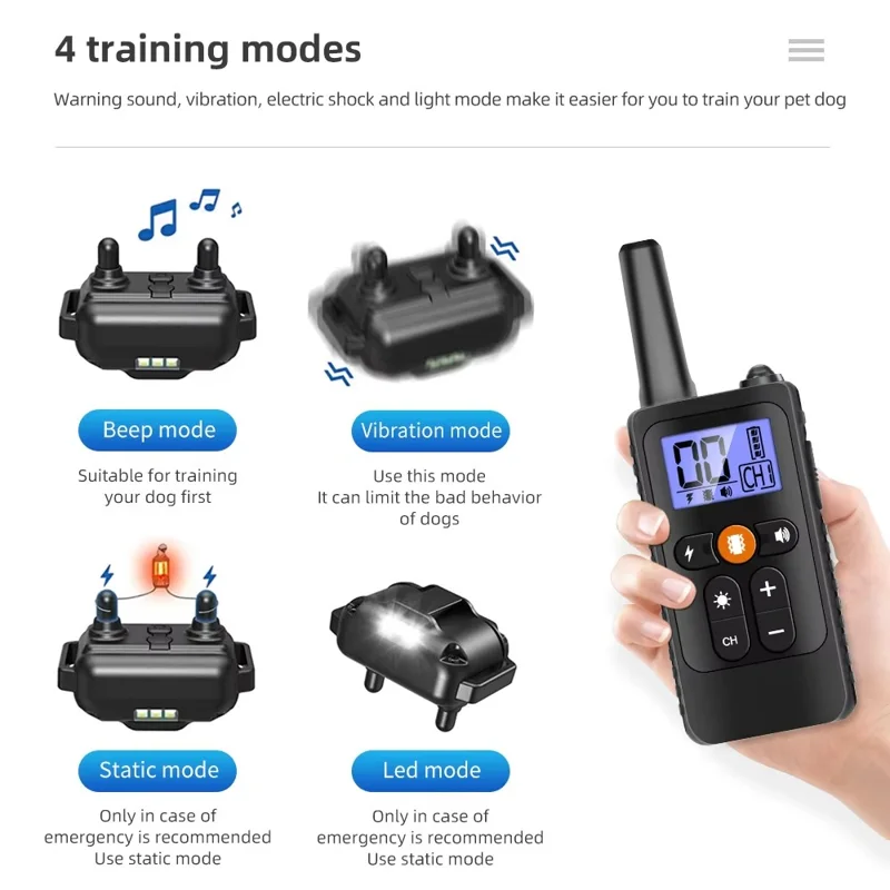 759 Collier d'éducation pour chien à distance 800 m, collier anti-aboiement rechargeable avec choc, vibration et LED