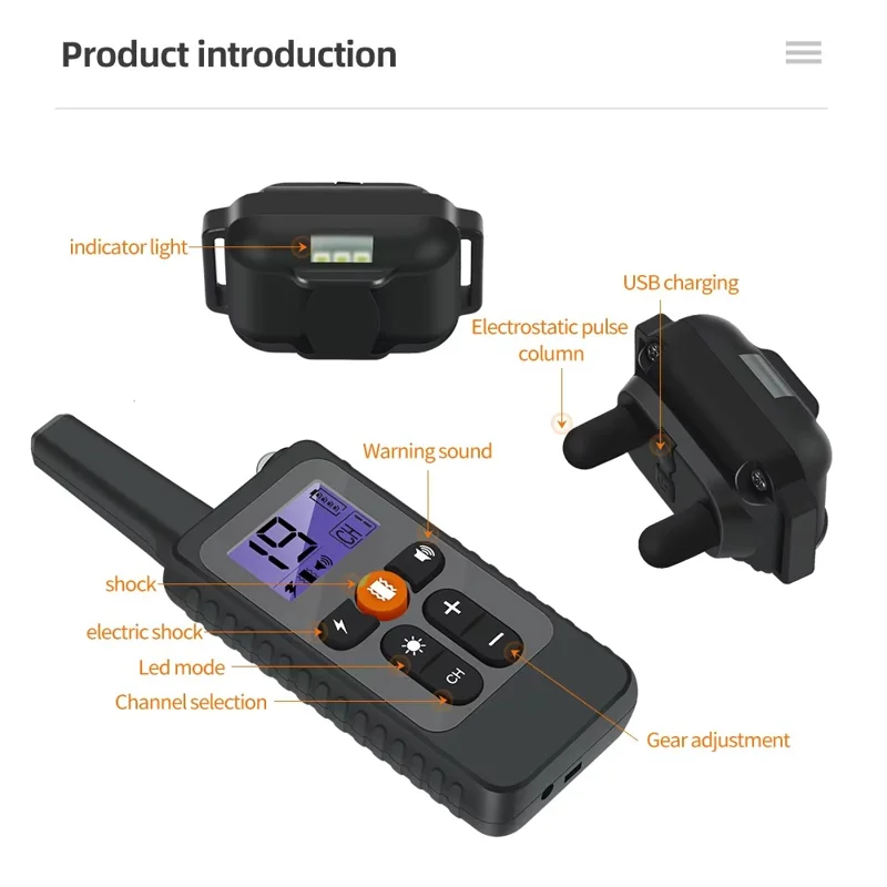759 Collier d'éducation pour chien à distance 800 m, collier anti-aboiement rechargeable avec choc, vibration et LED