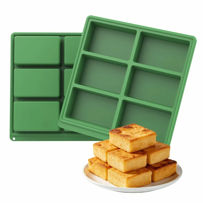 Tabuleiro de Silicone 6 Cavidades Molde Retangular para Bolo Molde para Pão de Alta Temperatura (Certificado FDA) - Verde