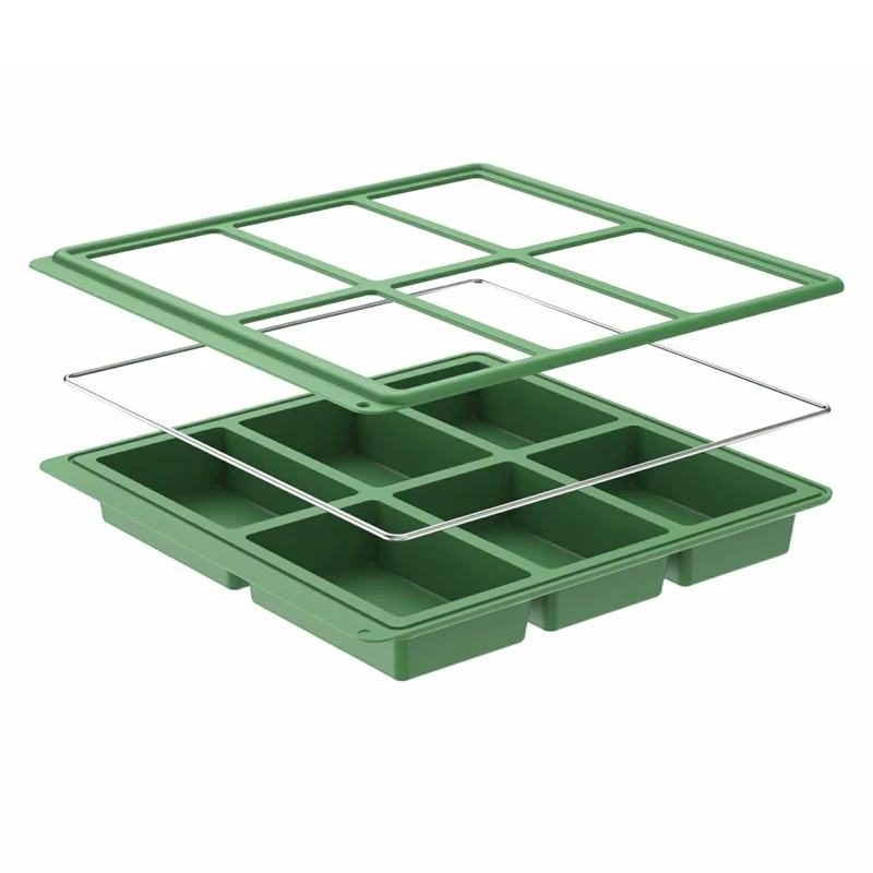 Tabuleiro de Silicone 6 Cavidades Molde Retangular para Bolo Molde para Pão de Alta Temperatura (Certificado FDA) - Verde
