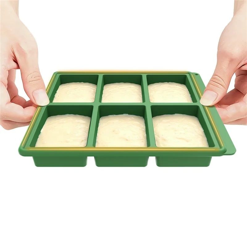 Tabuleiro de Silicone 6 Cavidades Molde Retangular para Bolo Molde para Pão de Alta Temperatura (Certificado FDA) - Verde