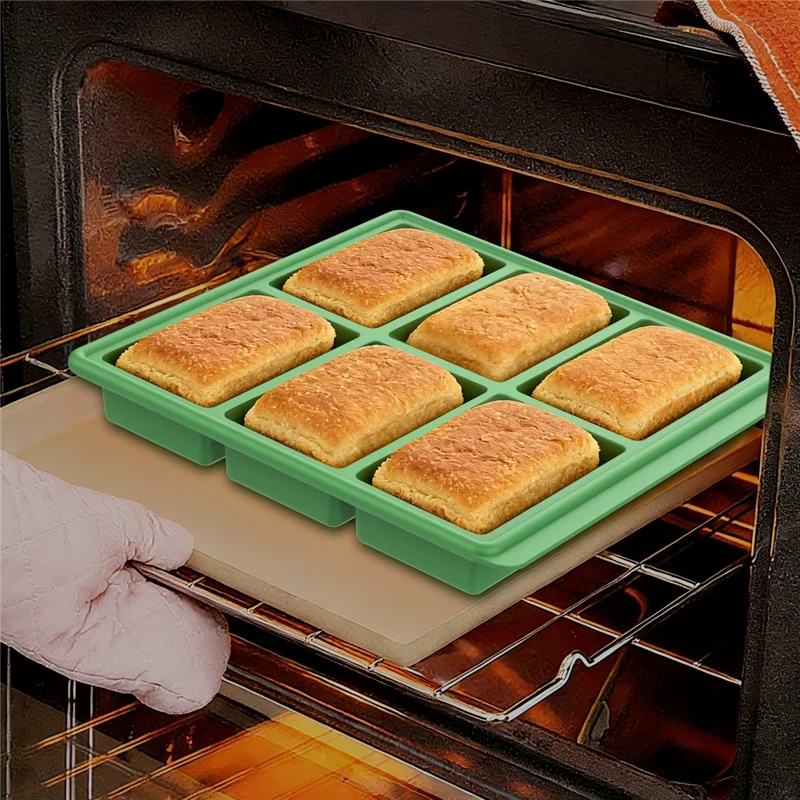 Tabuleiro de Silicone 6 Cavidades Molde Retangular para Bolo Molde para Pão de Alta Temperatura (Certificado FDA) - Verde