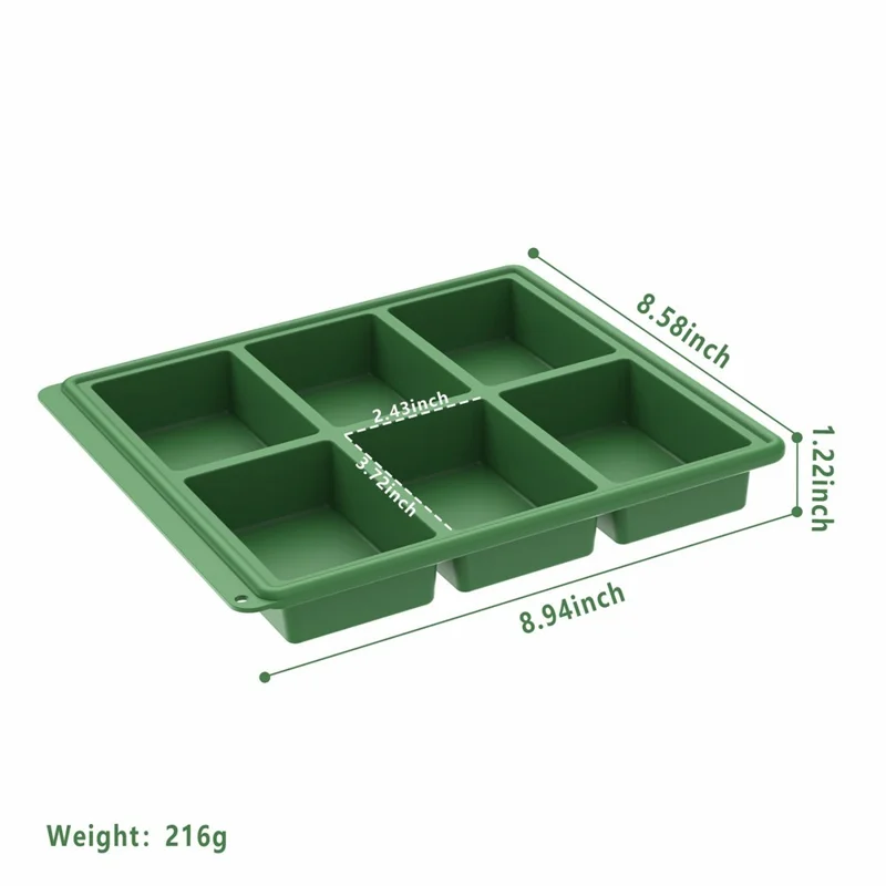 Tabuleiro de Silicone 6 Cavidades Molde Retangular para Bolo Molde para Pão de Alta Temperatura (Certificado FDA) - Verde